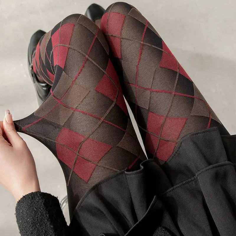 Strumpfhose Damen Plaid Karo Retro JK Japanischen Stil Overknee Strümpfe Sexy