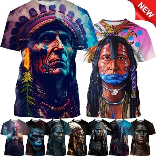 Herren Indianer 3D T-Shirt Rundhals Unisex Sommer Streetwear