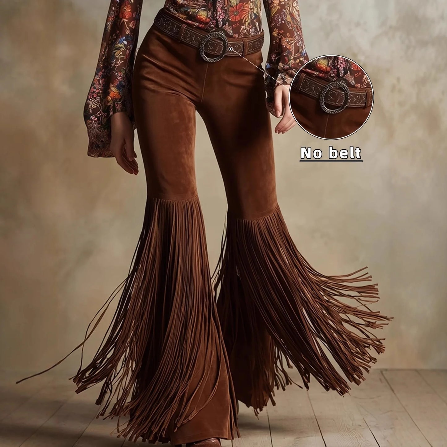 Sexy Damen Fashion Hose Kunst Lederhose Schlaghose Retro Western Flare Wildleder