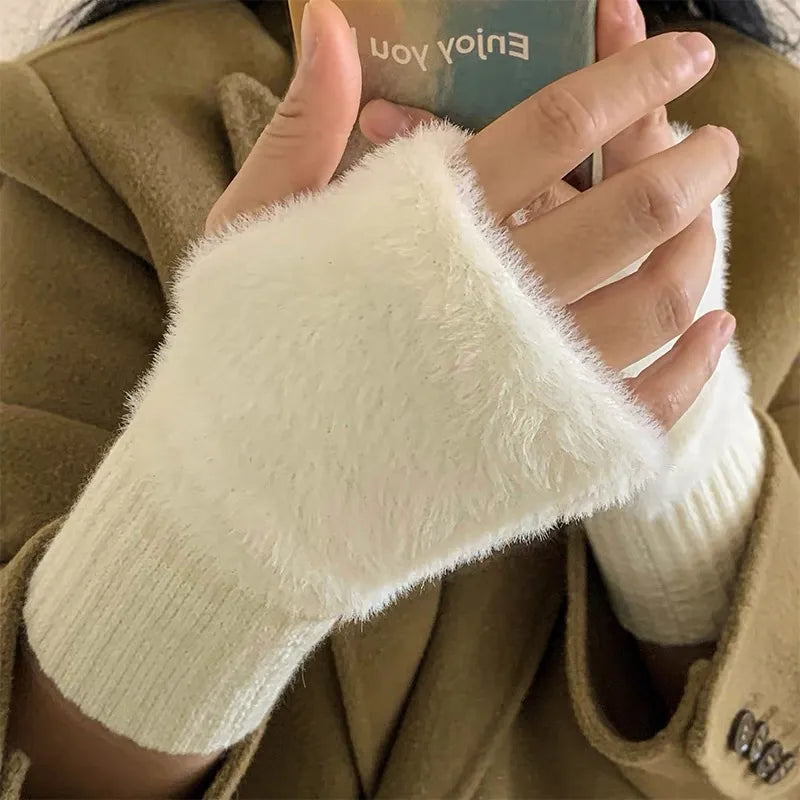 Winter Handschuhe Damen Strick fingerlose Handwärmer Fäustlinge Halbfinger