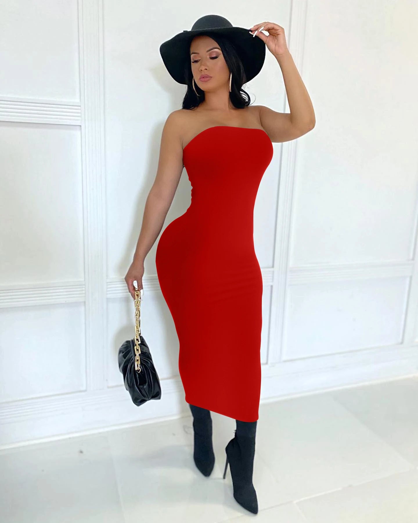Damen Trägerloses Kleid Rock Rückenfrei Cocktailkleid Abendkleid Partykleid