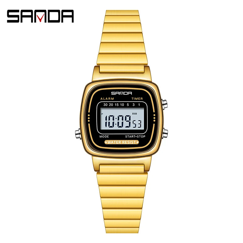 Damen Armbanduhr Armband Retro Digital Uhr Luxus Quarz Gold Quarzuhr LED-Anzeige