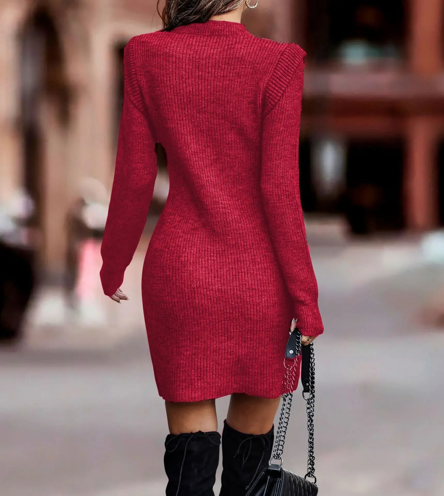 Damen Wollkleid Rollkragen Stiefelkleid Herbstkleid Winterkleid Strickkleid Long