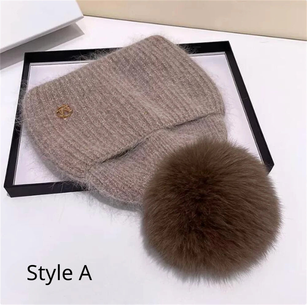 Damen Wolle Mütze Wintermütze Strickmütze Gefüttert Pudel Bommelmütze Pudelmütze