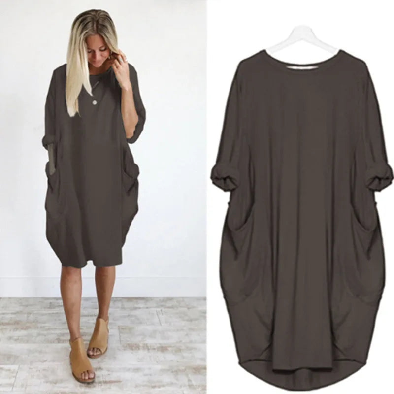 Frauen Maxikleid Pullikleid Sportkleid Kleid Sweatshirt Longtops Pulli Tunika