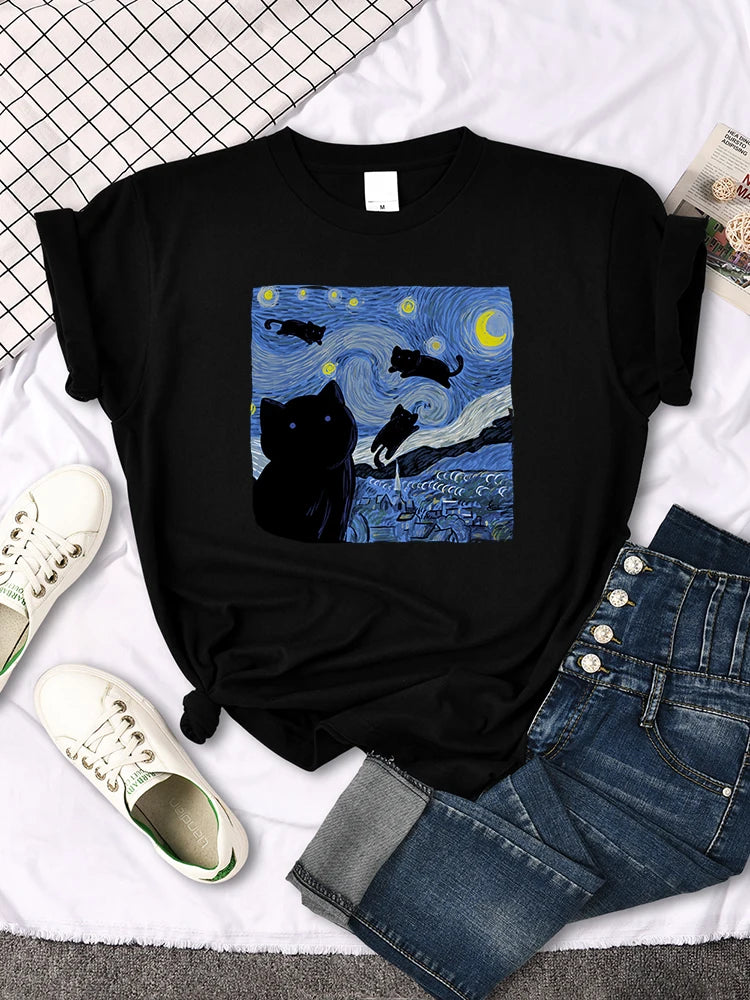 Damen Sommer Top Mona Lisa T-Shirt Rundhals Streetwear lockeres Damentop Mädchen