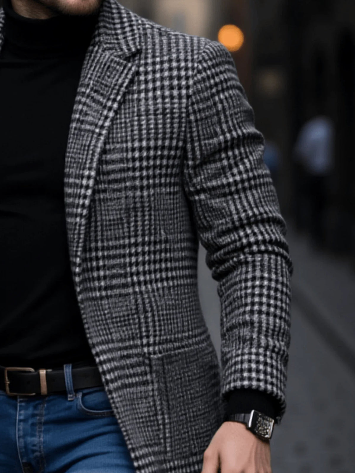 Herren Trenchcoat Hahnentritt Winter Warm Verdickt Winddicht Mantel Herbst