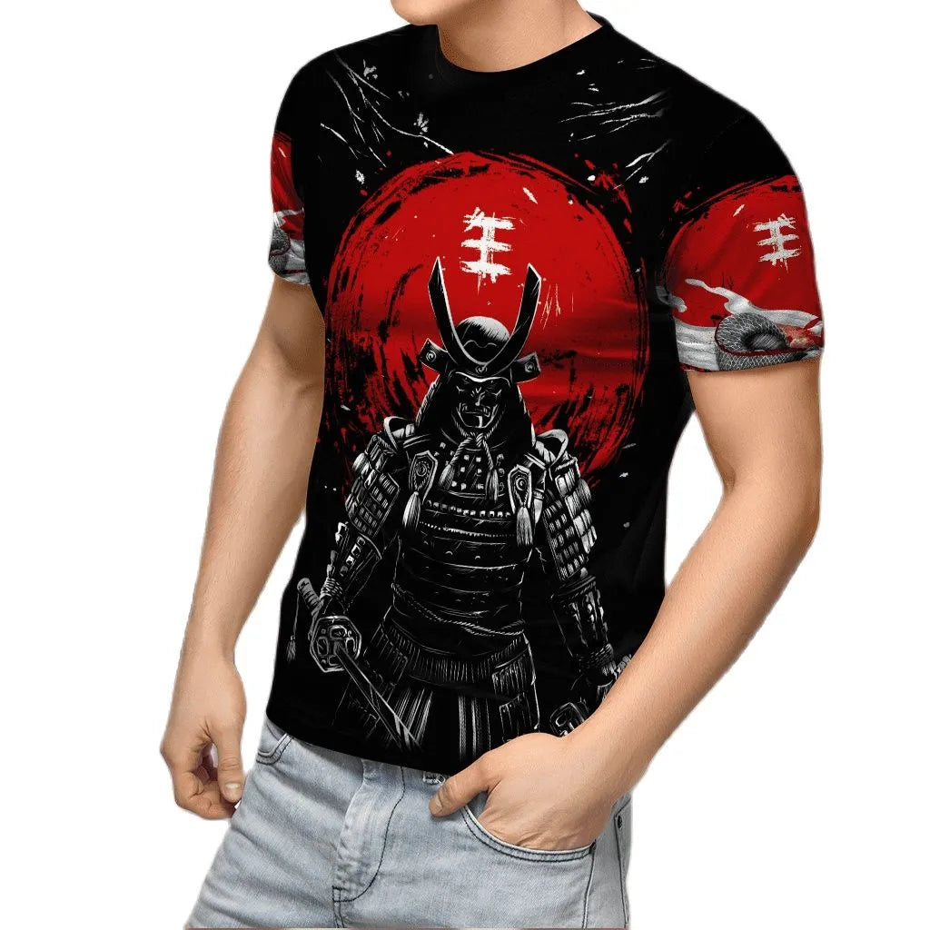Herren Samurai Oversized 3D T-Shirt Rundhals Unisex Sommer Streetwear