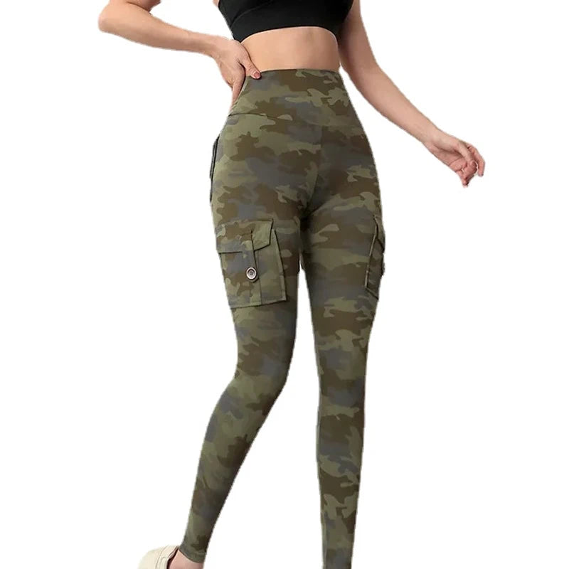 Damen Fashion Leggings Push Up Leggins Camouflage Yoga Hose Cargo Sexy Gym Wear