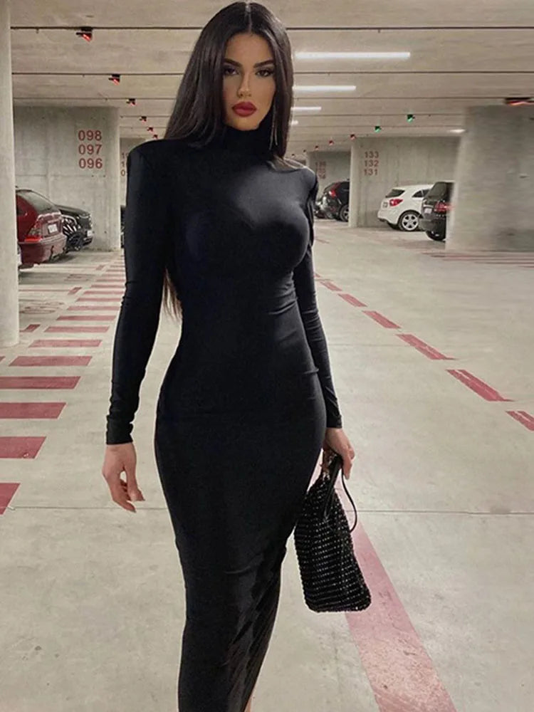 Damen Abendkleid Langarm Kleid Rock Wollkleid Cocktailkleid Strickkleid Bodycon