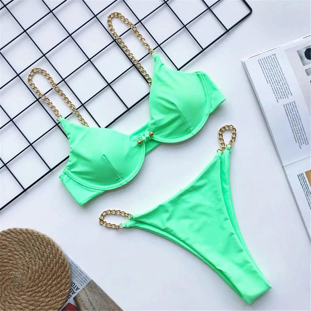 Frauen Bademode High Cut Bikini Set Sexy Push Up Badeanzug Damen Tanga Swimwear