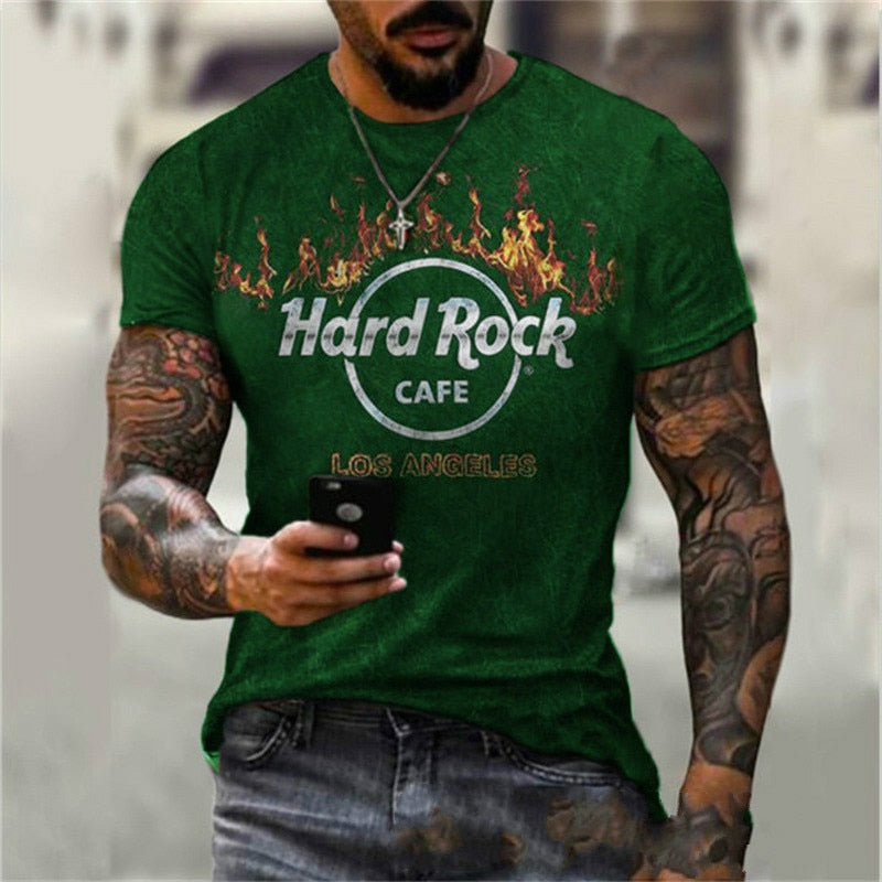 Herren Fashion Hard Rock Cafe 3D T-Shirt Rundhals Unisex Sommer Streetwear