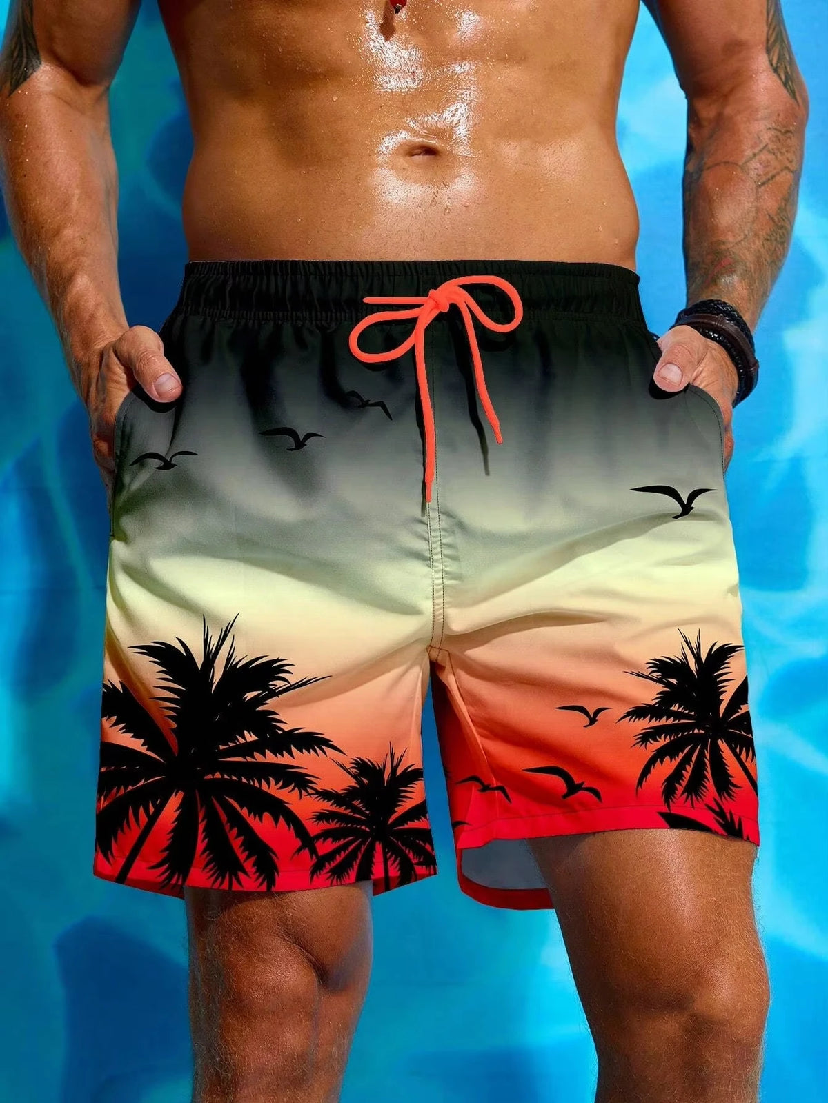 Hawaii-Badehose Herren Badeshort Kurzehose Shorts Schwimmhose 100% Polyester