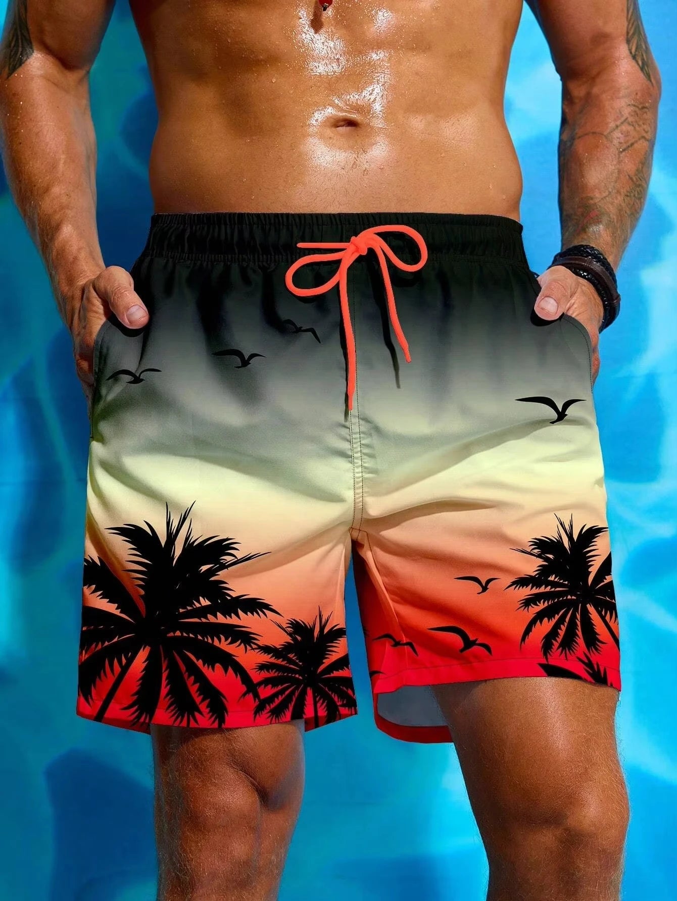 Hawaii-Badehose Herren Badeshort Kurzehose Shorts Schwimmhose 100% Polyester