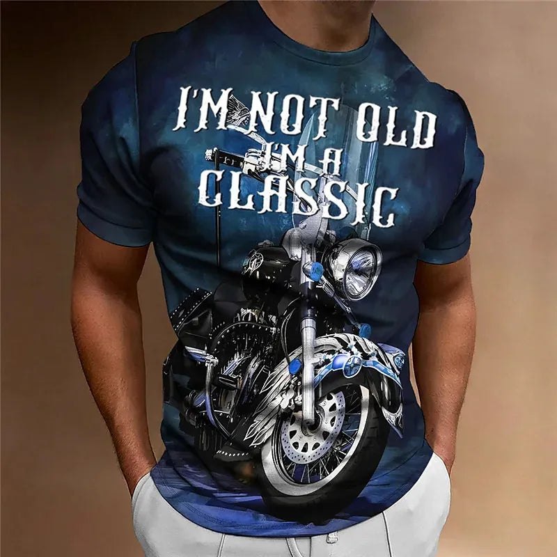 Herren Fashion Vintage 3D T-Shirt Rundhals Unisex Sommer Streetwear Motorsport