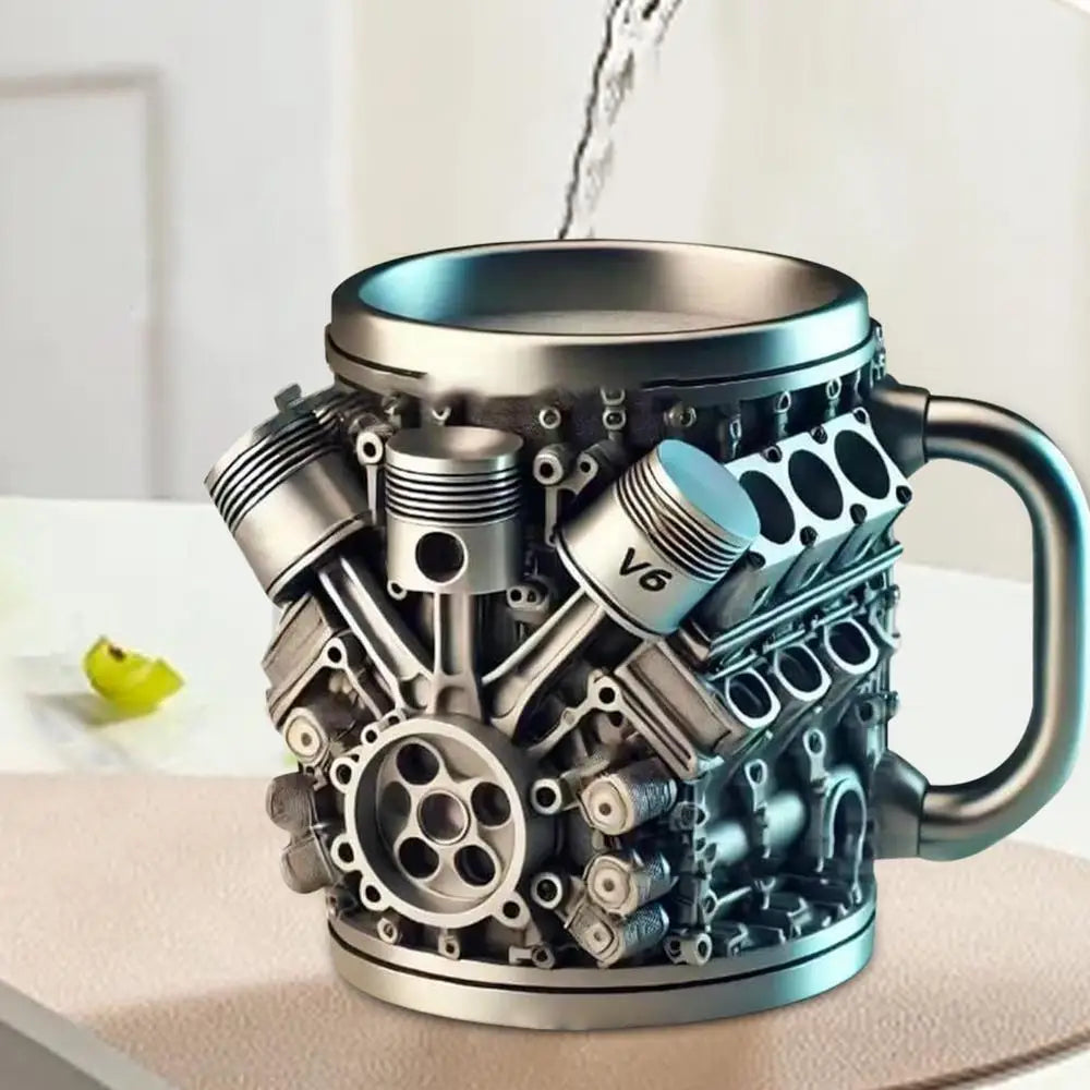 Edelstahl-Kaffeebecher Mug V8-Motoren-Motiv Kaffeetasse Becher Tasse Geschenk