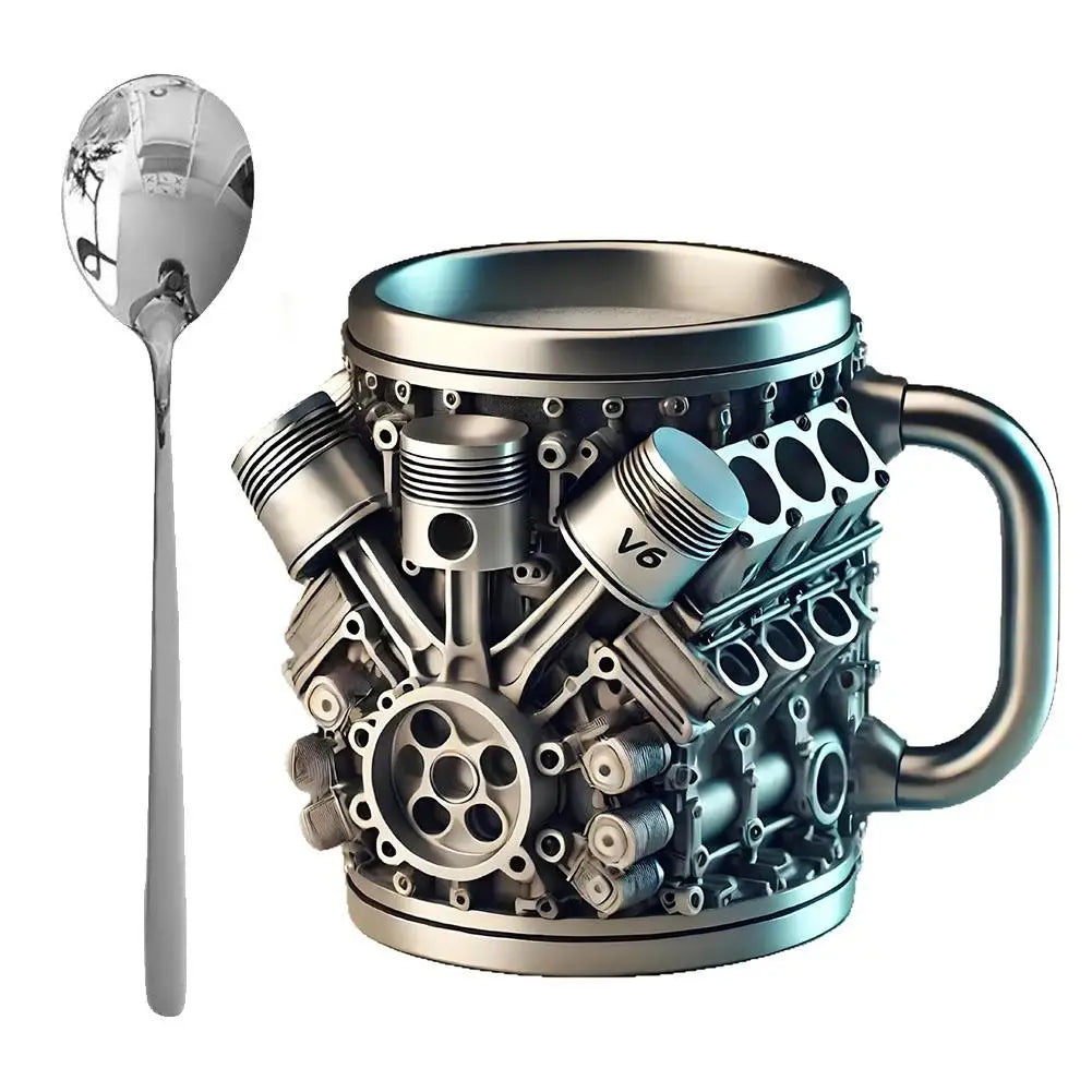Edelstahl-Kaffeebecher Mug V8-Motoren-Motiv Kaffeetasse Becher Tasse Geschenk