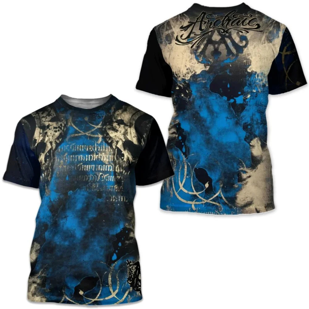 Männer Metal Skull 3D Print T-Shirt Rundhals Unisex Sommer Streetwear Shirt Top