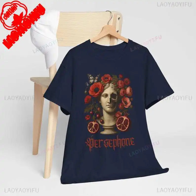 Damen Sommer Top Gothic T-Shirt Rundhals Streetwear lockeres Damentop Bluse