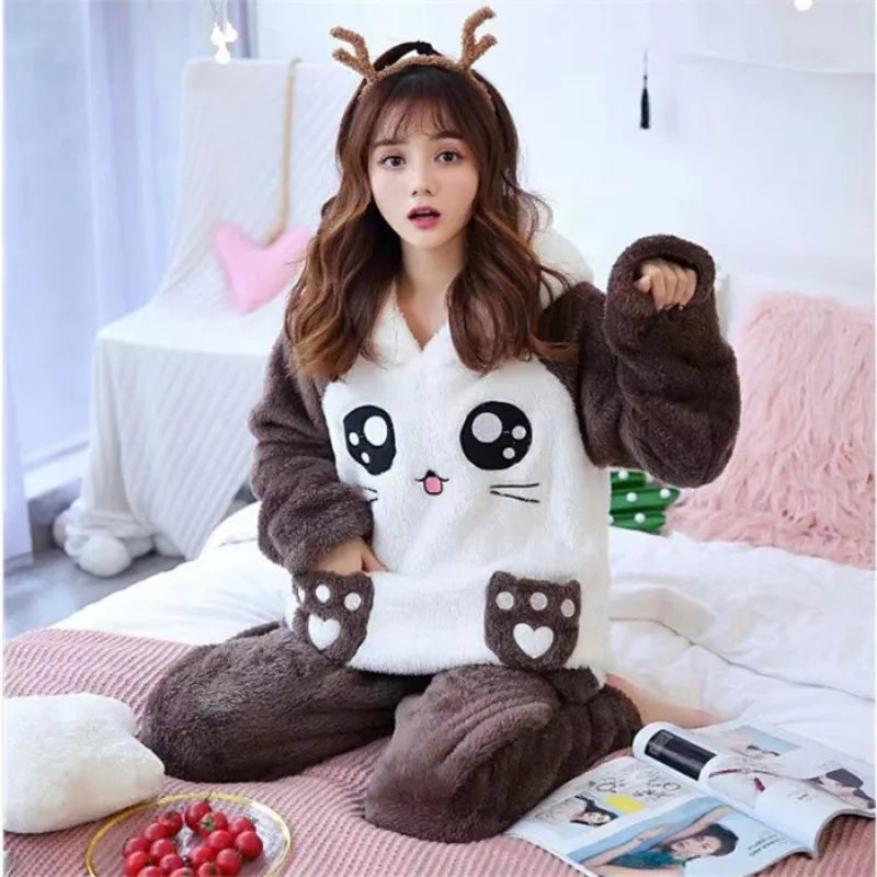 Damen Freizeitanzug Teddy Hausanzug Jogginganzug Fleece Schlafanzug