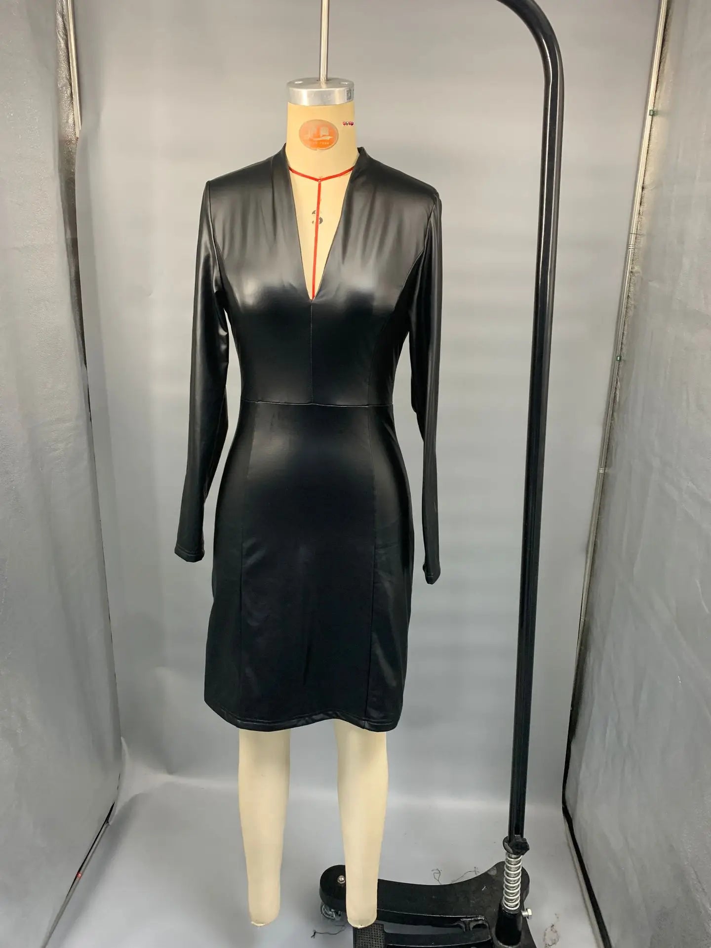 Damen Kleid PU Leder Partykleid Cocktail Abendkleid Sexy Clubwear Minikleid