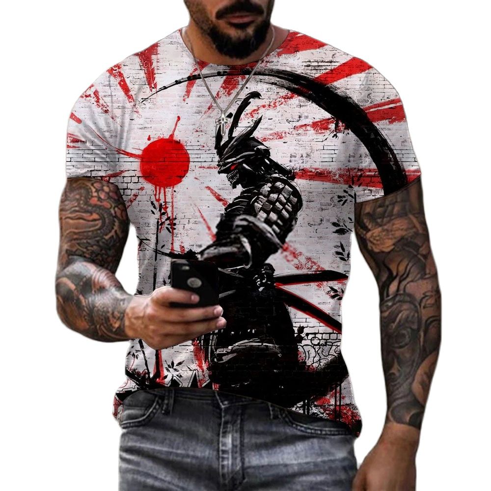 Herren Japan Samurai 3D T-Shirt Rundhals Unisex Sommer Streetwear