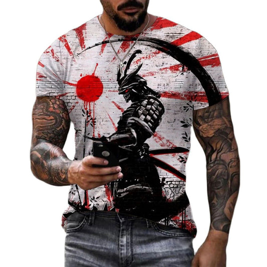 Herren Japan Samurai 3D T-Shirt Rundhals Unisex Sommer Streetwear