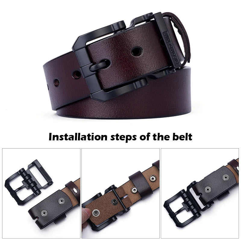 Jeans-Gürtel Herren Eckig Schnalle Echt Leder Gürtel Braun Breite Schnalle
