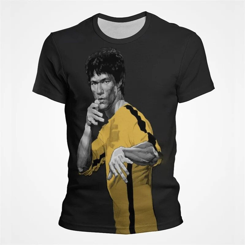Herren Fashion Vintage Kung Fu Star 3D T-Shirt Rundhals Unisex Sommer Streetwear
