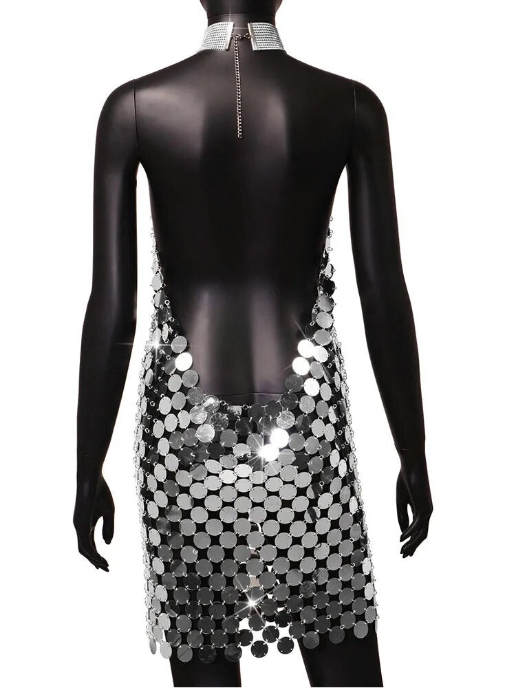 Frauen Party Kleid durchsichtiges Glänzendes elegantes Sexy Minikleid
