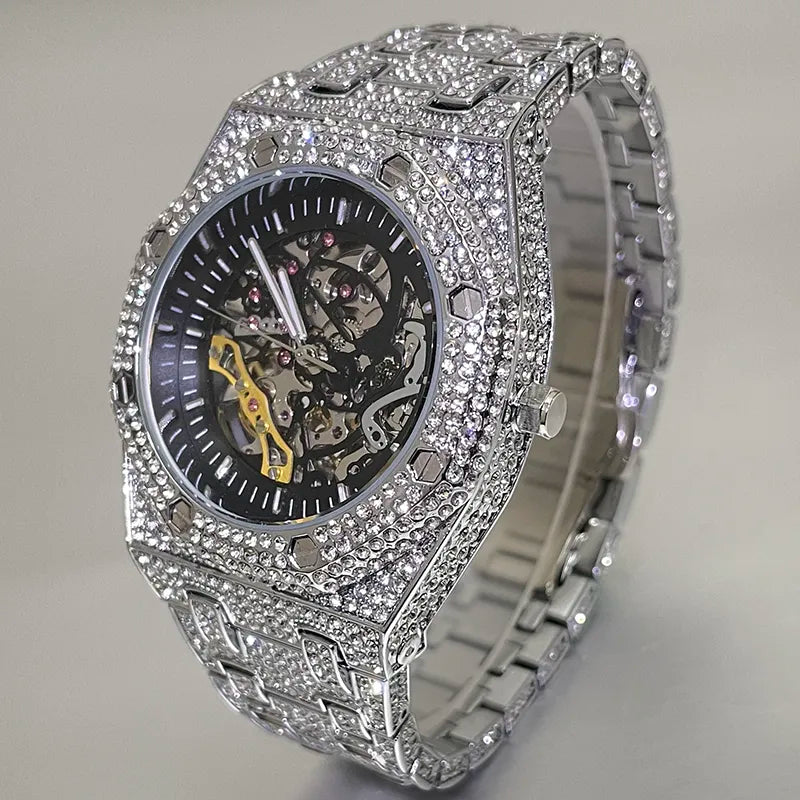 Herren Armbanduhr Silber Schwarz Edelstahl Automatik Luxus Chronograph Business
