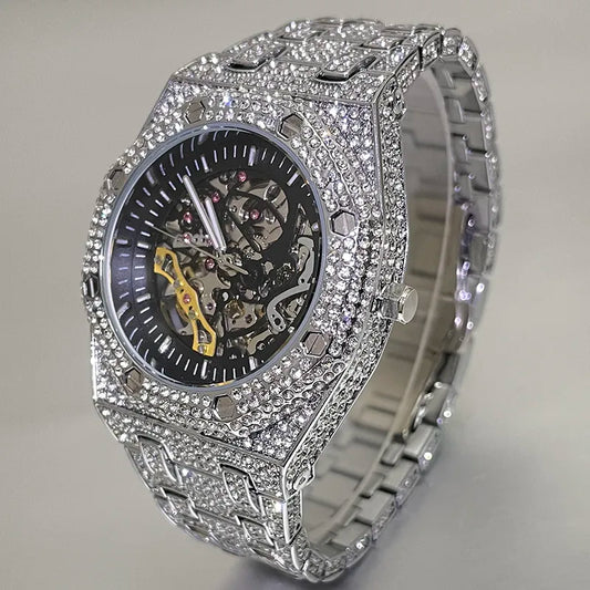 Herren Armbanduhr Silber Schwarz Edelstahl Automatik Luxus Chronograph Business