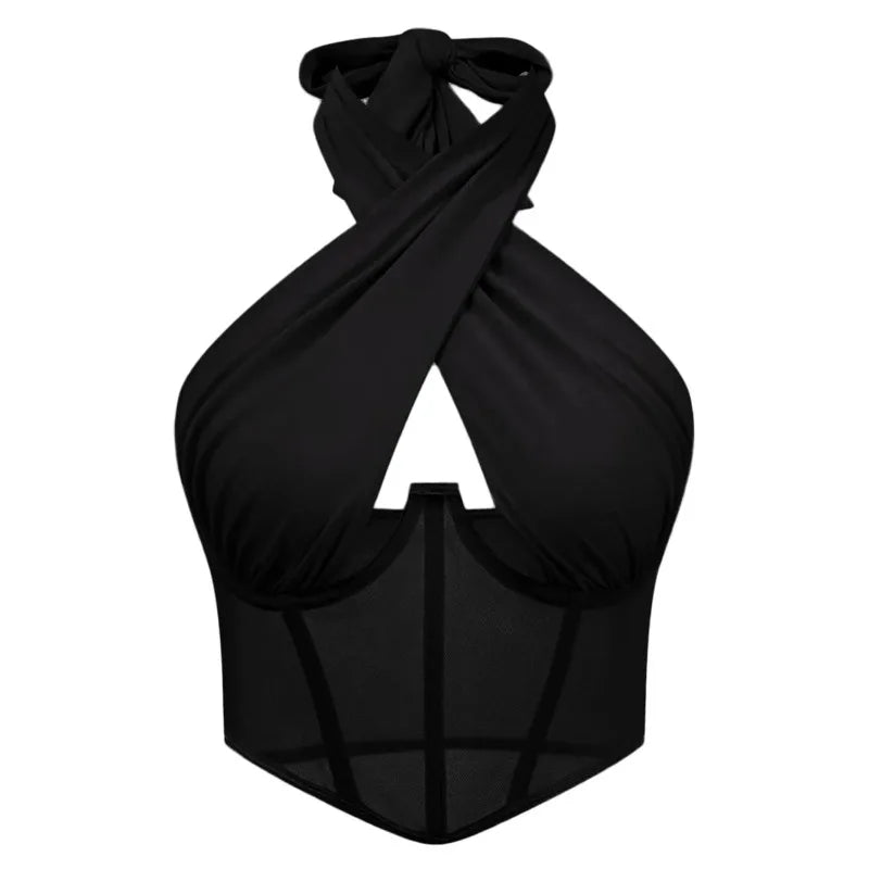 Damen Top Crossover Neckholder-Top Tank Top Shirt Trägertop Oberteil Blusen