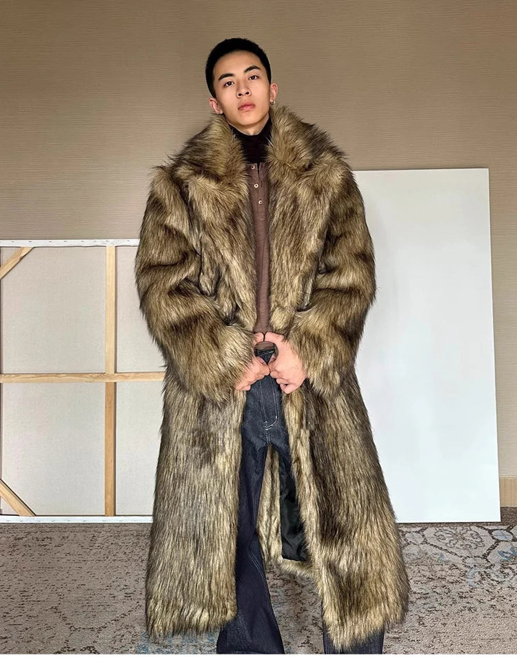 Herren Wintermantel Pelzmantel Kunstpelzmantel Herrenmantel Kunstpelz Mantel
