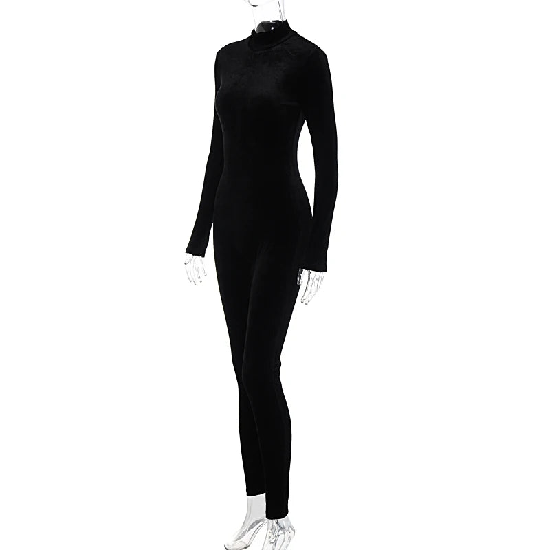 Dulzura Herbst Samt Sexy Y2K Kleidung Lange Hülse O-ansatz Bodycon Dünne Zipper Overall Frauen Sportliche Streetwear Strampler Outfits