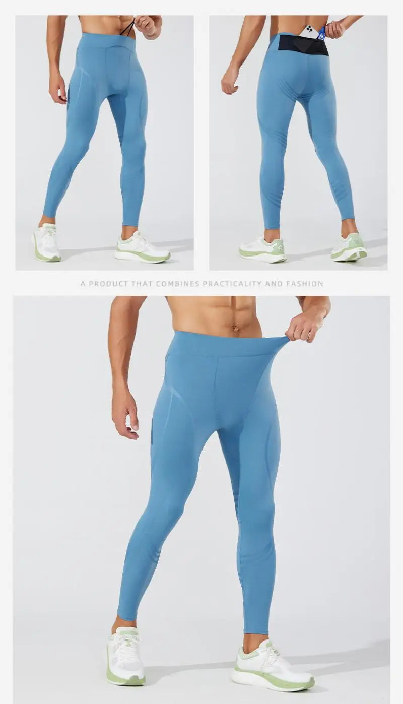 (S-2XL) Herren-Lauf-Kompressionsstrumpfhose, hochelastisch, schnell trocknend, Trainingshose mit Netztasche auf der Rückseite, Fitnessstudio, Training, enge Sporthose