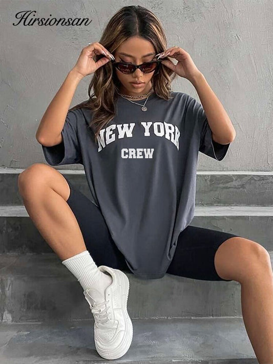 Damen Sommer Top New York Hipster T-Shirt Rundhals Streetwear lockeres Damentop
