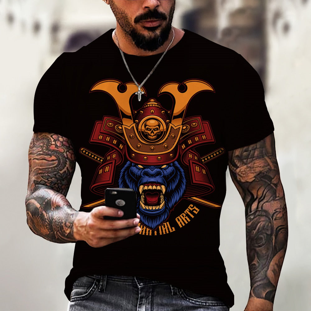 Herren Samurai Oversized 3D T-Shirt Rundhals Unisex Sommer Streetwear