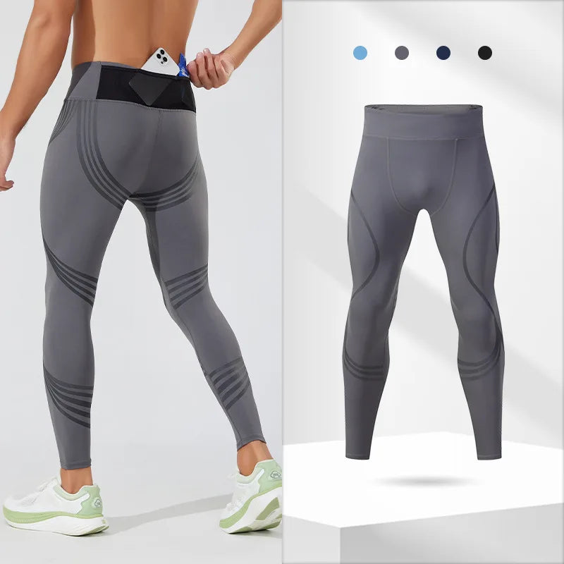 (S-2XL) Herren-Lauf-Kompressionsstrumpfhose, hochelastisch, schnell trocknend, Trainingshose mit Netztasche auf der Rückseite, Fitnessstudio, Training, enge Sporthose