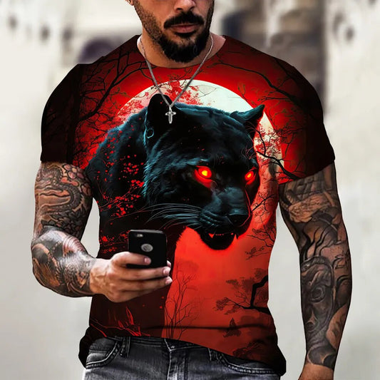 Herren Fashion Vintage Leopard 3D T-Shirt Rundhals Unisex Sommer Streetwear