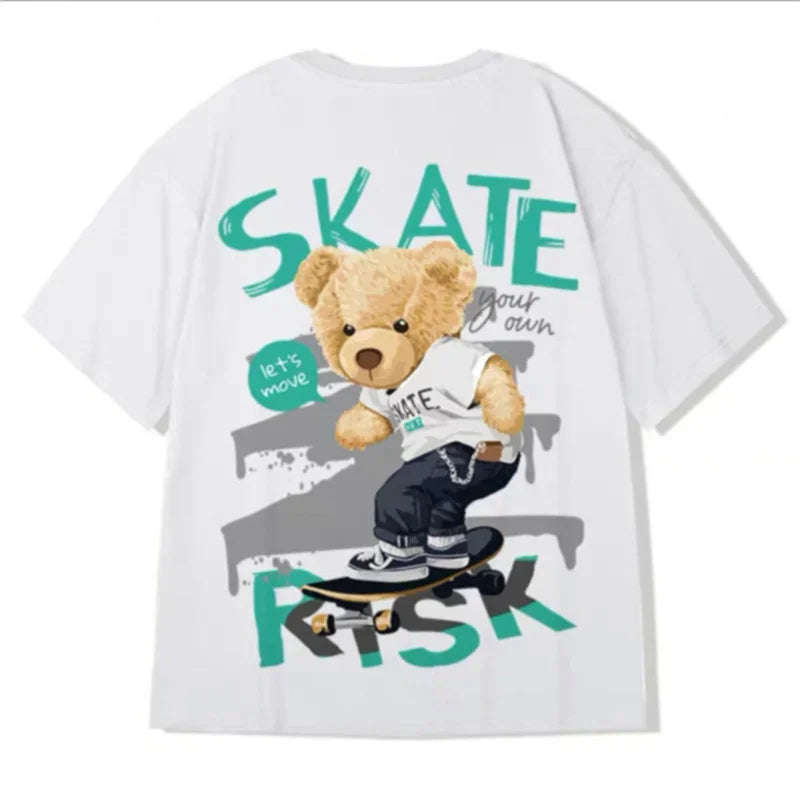 Trendy Herren Plus Size Skater T-Shirt Rundhals Sommer Hip Hop Streetwear Top