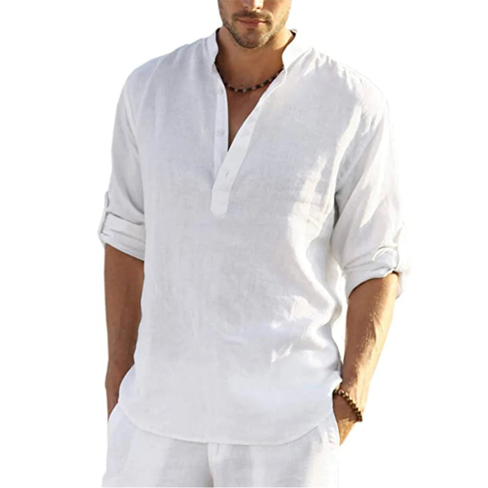 Herren Hemd Poloshirt Leinenhemd Kurzarm T-Shirt Leinen Polohemd Freizeithemd
