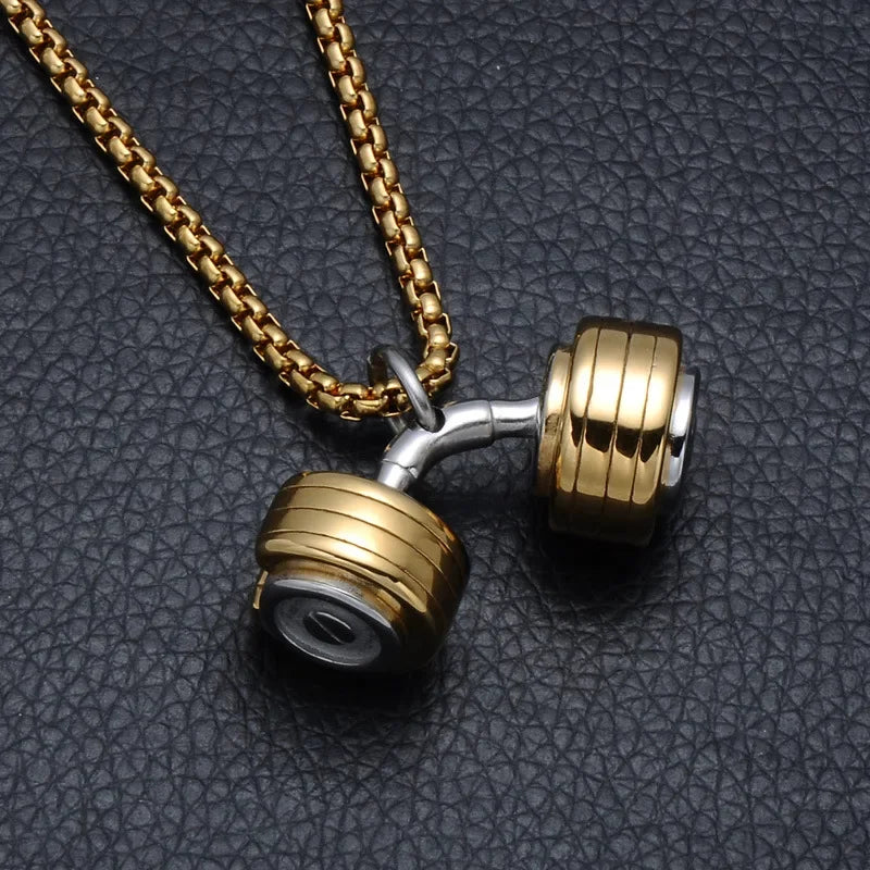Halskette Anhänger Edelstahl Hantel Fitness Gym Bodybuilding Schmuck Geschenk