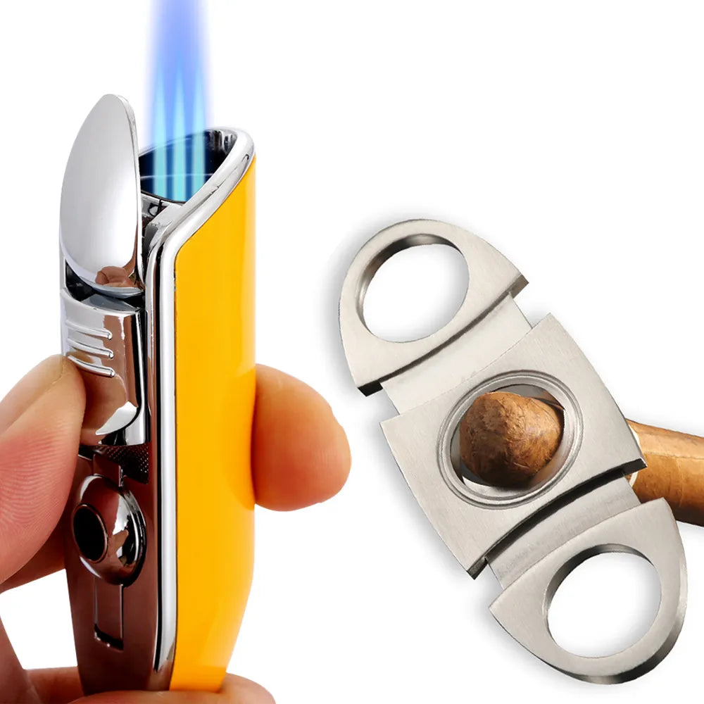 Geschenkset 3-Flammen Jet Zigarrenfeuerzeug Zigarrenschneider Feuerzeug Cutter