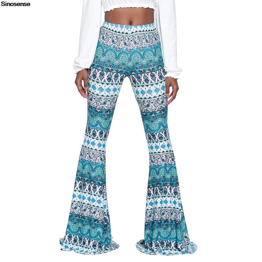 Damen Yoga Hose Bootcut Hüftjeans Schlaghose Flared Leggins Flower Power Retro