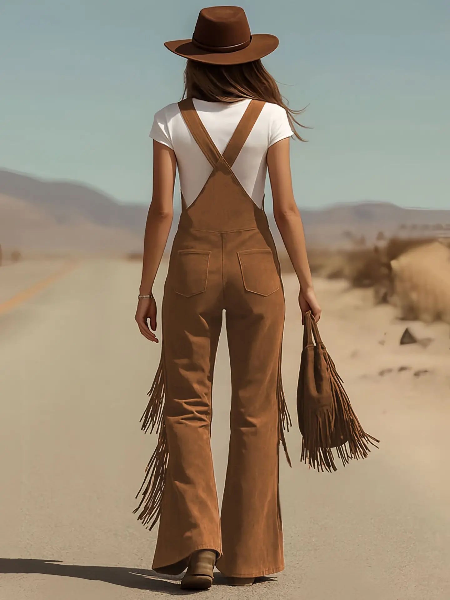 Damen Fashion Hose Latzhose Schlaghose Retro Western Flare Trägerhose Overall