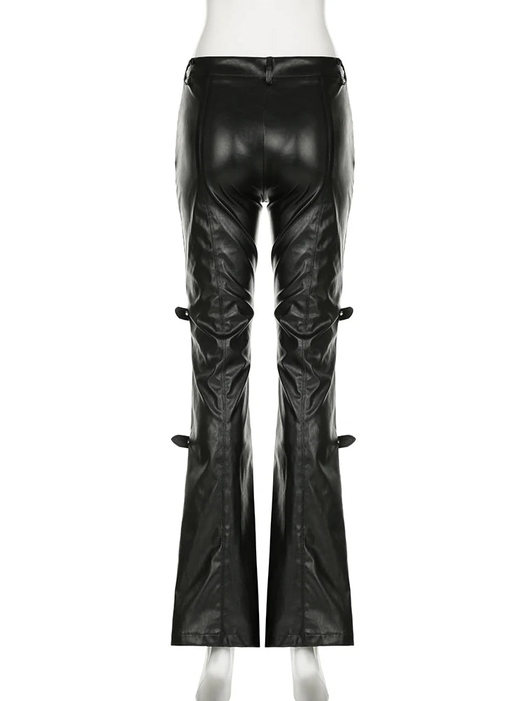 Sexy Damen Leggings Push Up Leggins Gothic Punk Hose PU Lederhose Reißverschluss