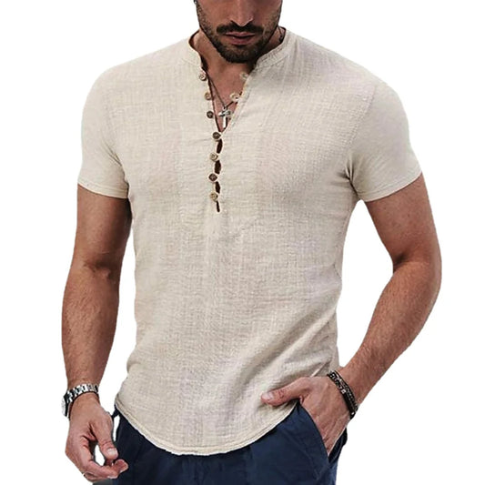 Herren Poloshirt Leinenhemd Langarm T-Shirt Leinen Hemd Polohemd Freizeithemd