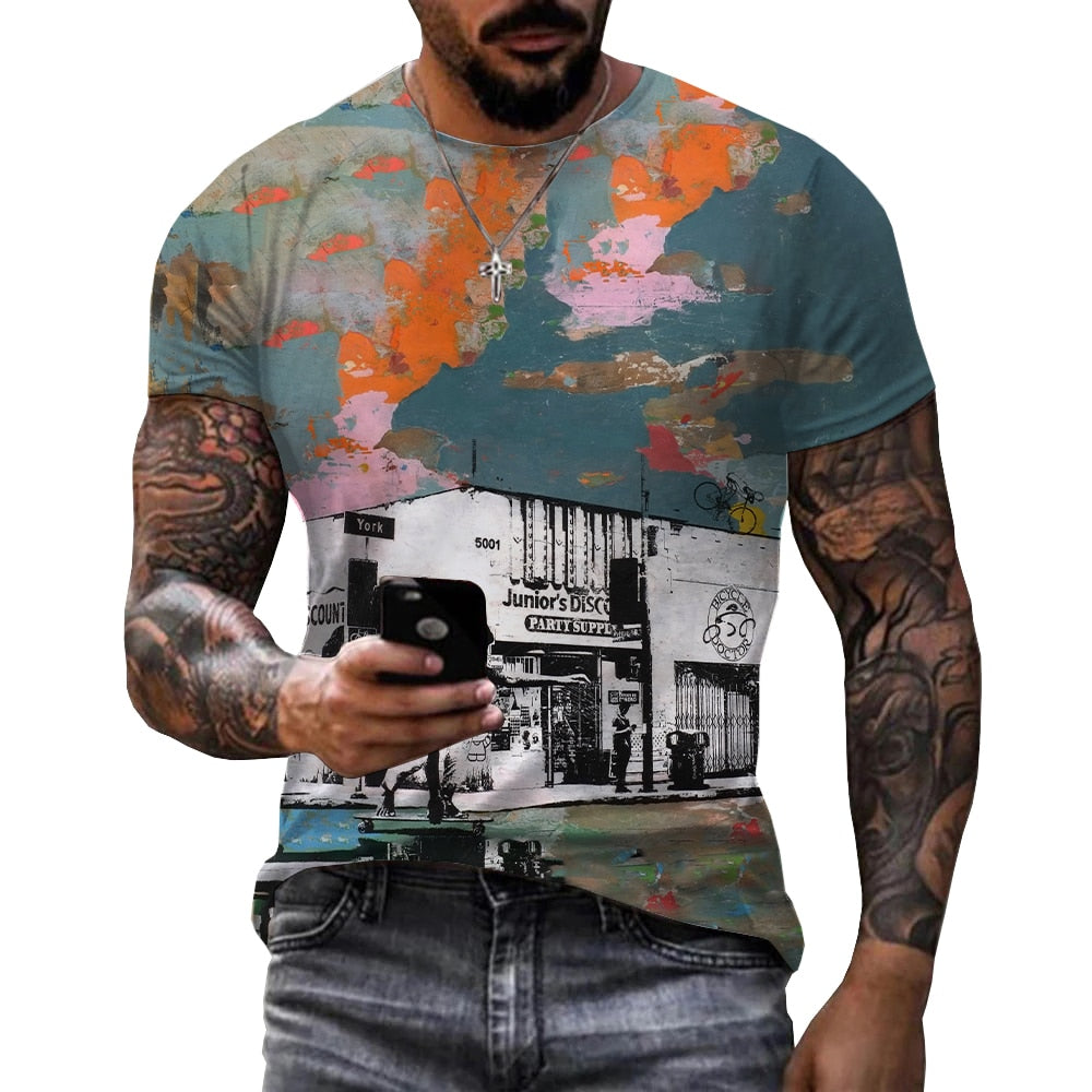 Herren Fashion Vintage 3D T-Shirt Rundhals Unisex Sommer Streetwear