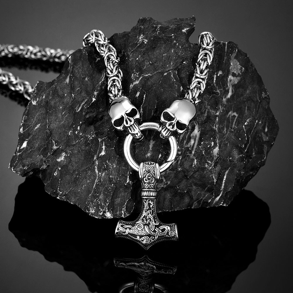 Thors Hammer Edelstahl Halskette Skull Königskette Wikingerschmuck Nordische Mythologie